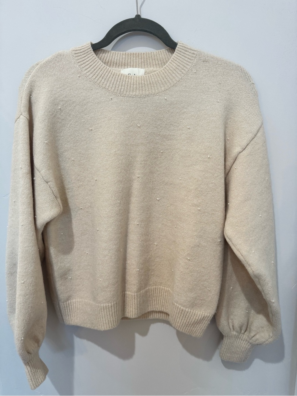 Salt Brand Women's Cream Crewneck Sweater with pearl accents